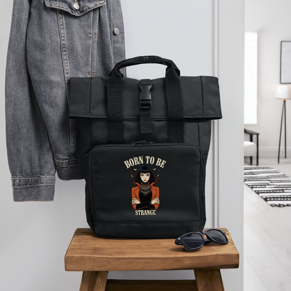 Rolltop Rucksack – Born to be Strange - black