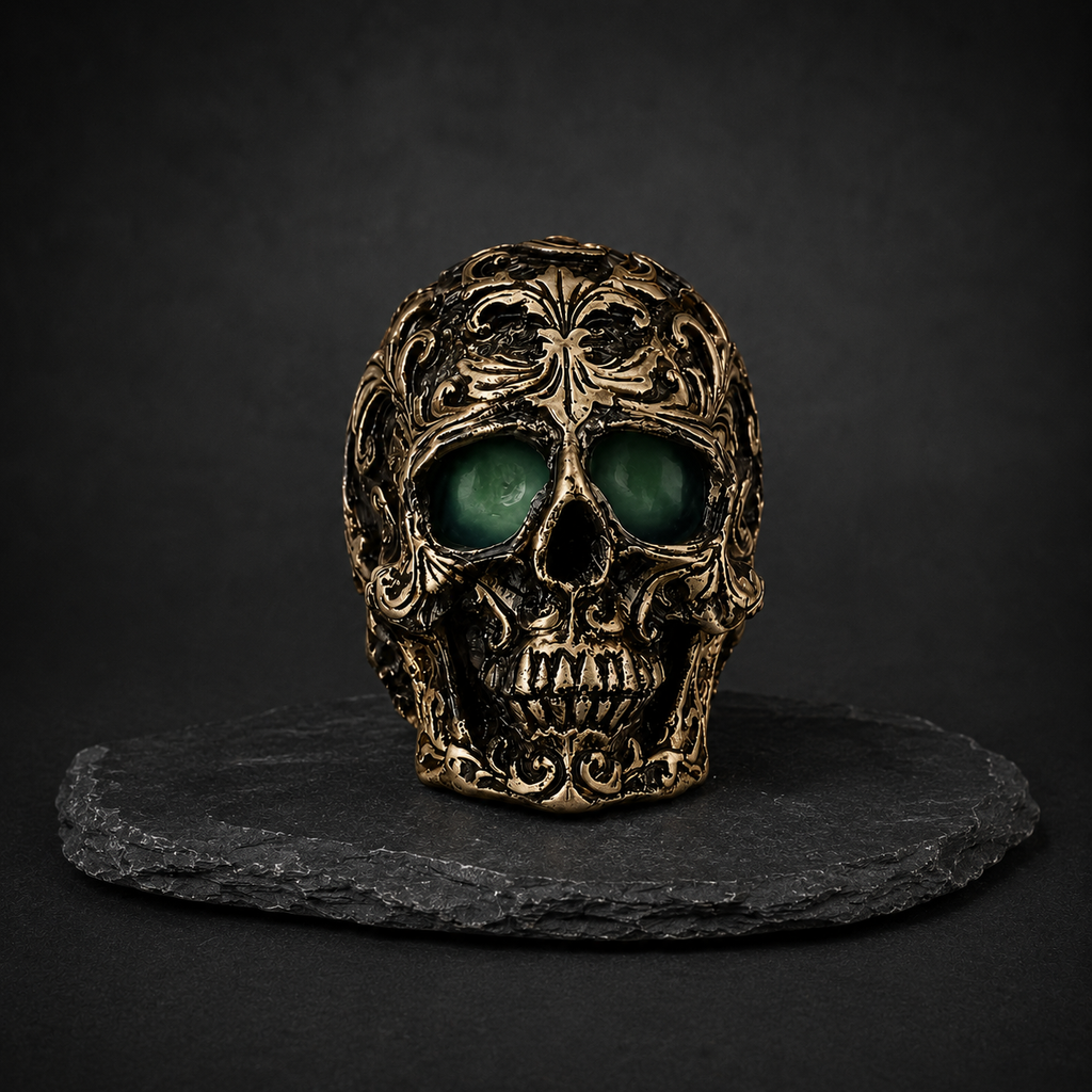 Verzierter Totenkopf – schwarz-gold