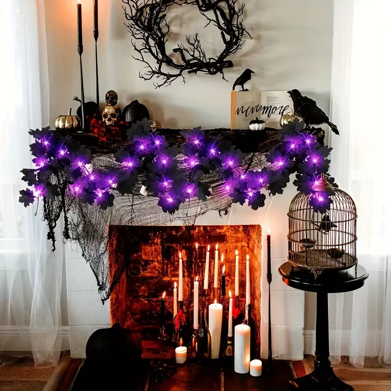 Schwarze Ahornblattranke mit lila LED-Lichtern – 2 m