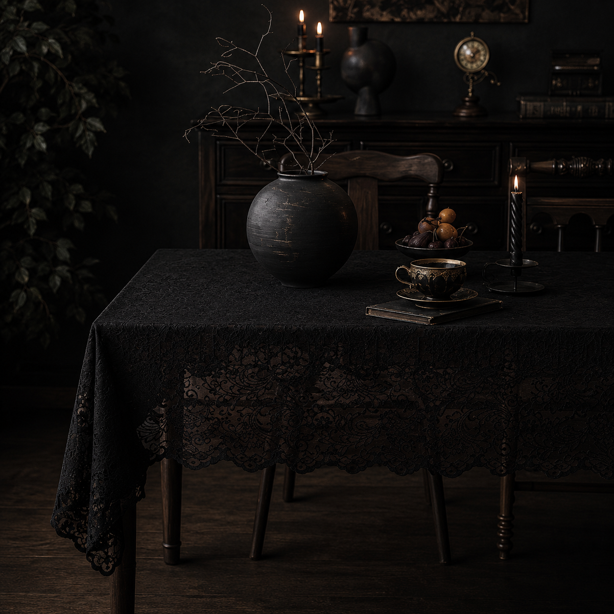 Retro schwarze Spitze Tischdecke