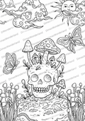 Skull mit Pilzen - Ausmalbild